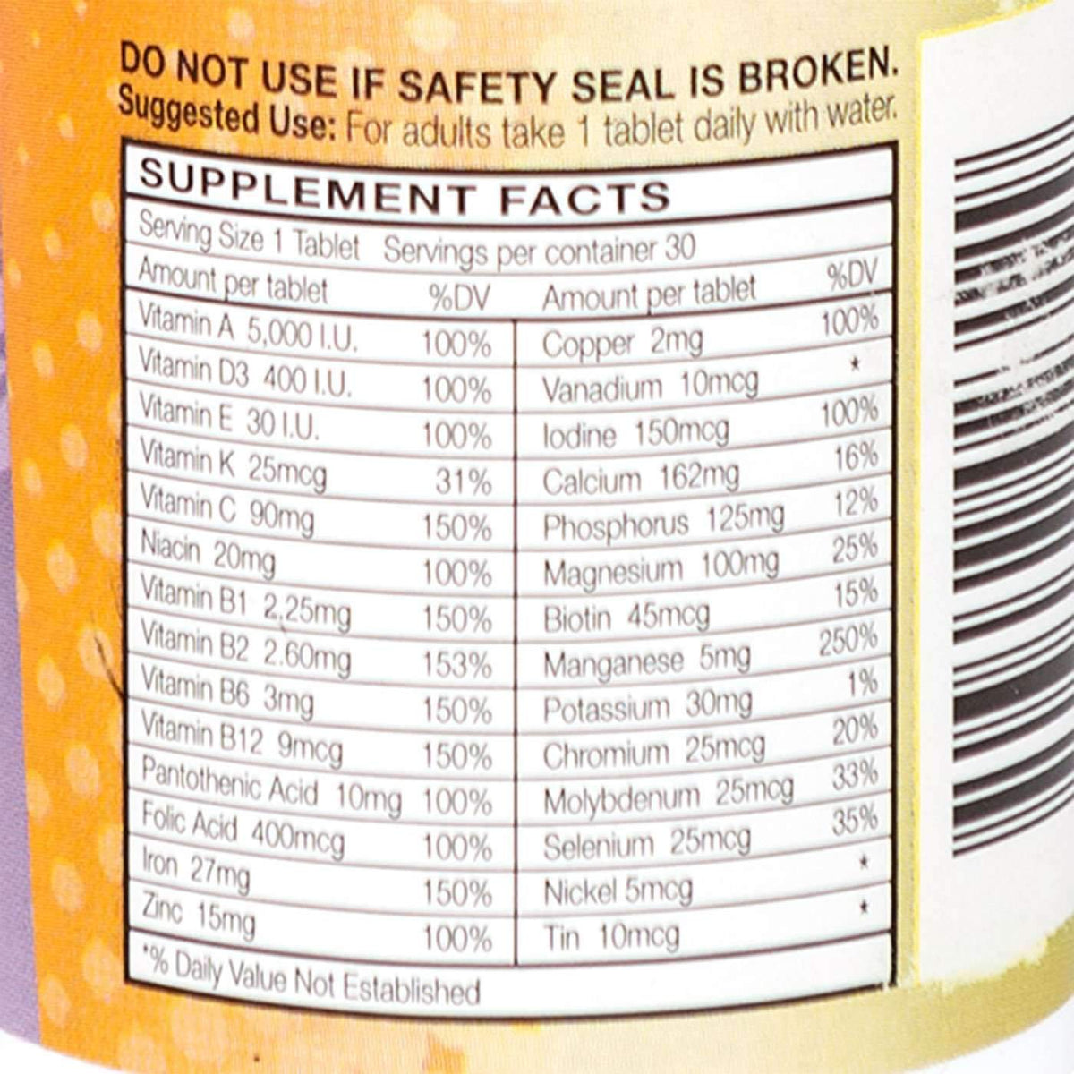 MultiVitamin & Mineral Supplement (30 Tablets) Physician’s Plan